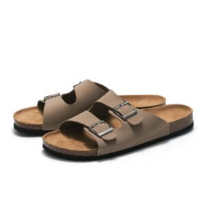 H7233992f2bad487e9b1e90981f8f355d4.jpg High Quality Unisex Double Buckle Strap Men and Women Summer Cork slippers Sole Flat Sandals