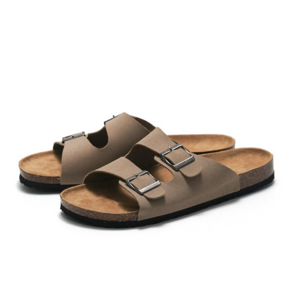 H7233992f2bad487e9b1e90981f8f355d4.jpg High Quality Unisex Double Buckle Strap Men and Women Summer Cork slippers Sole Flat Sandals