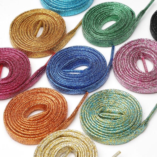 Premium Flat Shoelaces Shiny Bling Glitter Metallic Gold Durable Polyester Material